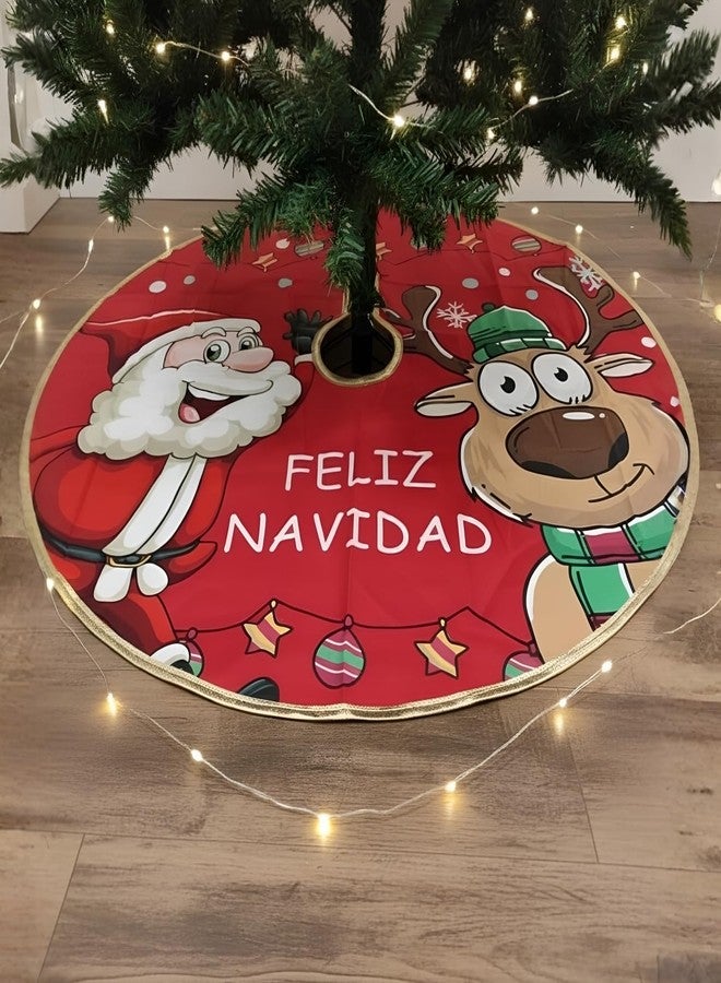 أسينشين تنورة شجرة عيد الميلاد بتصميم سانتا ورنة من أسينشن، مصنوعة من قماش فاخر، ذات طبقتين، لتزيين شجرة عيد الميلاد، غطاء قاعدة، زينة حفلات الأعياد، غطاء سفلي لشجرة عيد الميلاد (23 بوصة). - Image 3